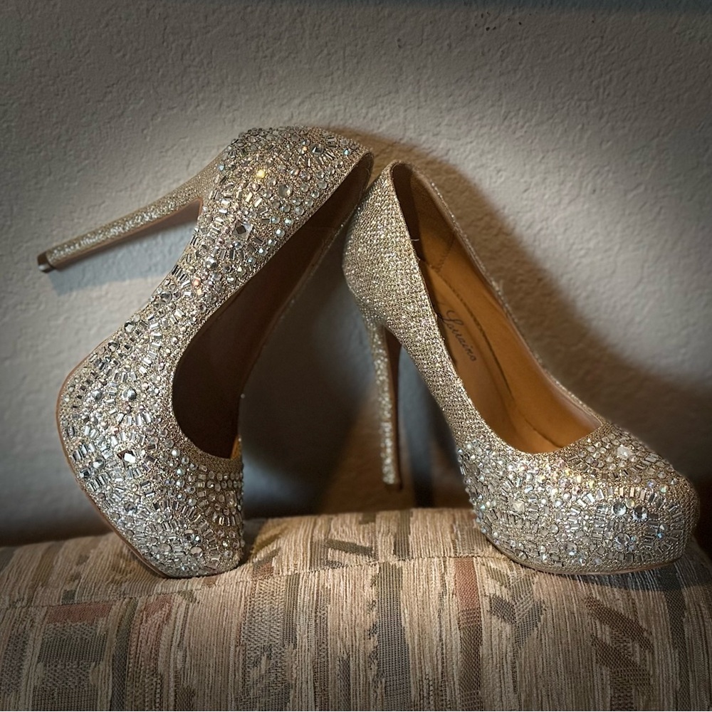 Lauren Lorraine Gold Crystal Embellished Heels